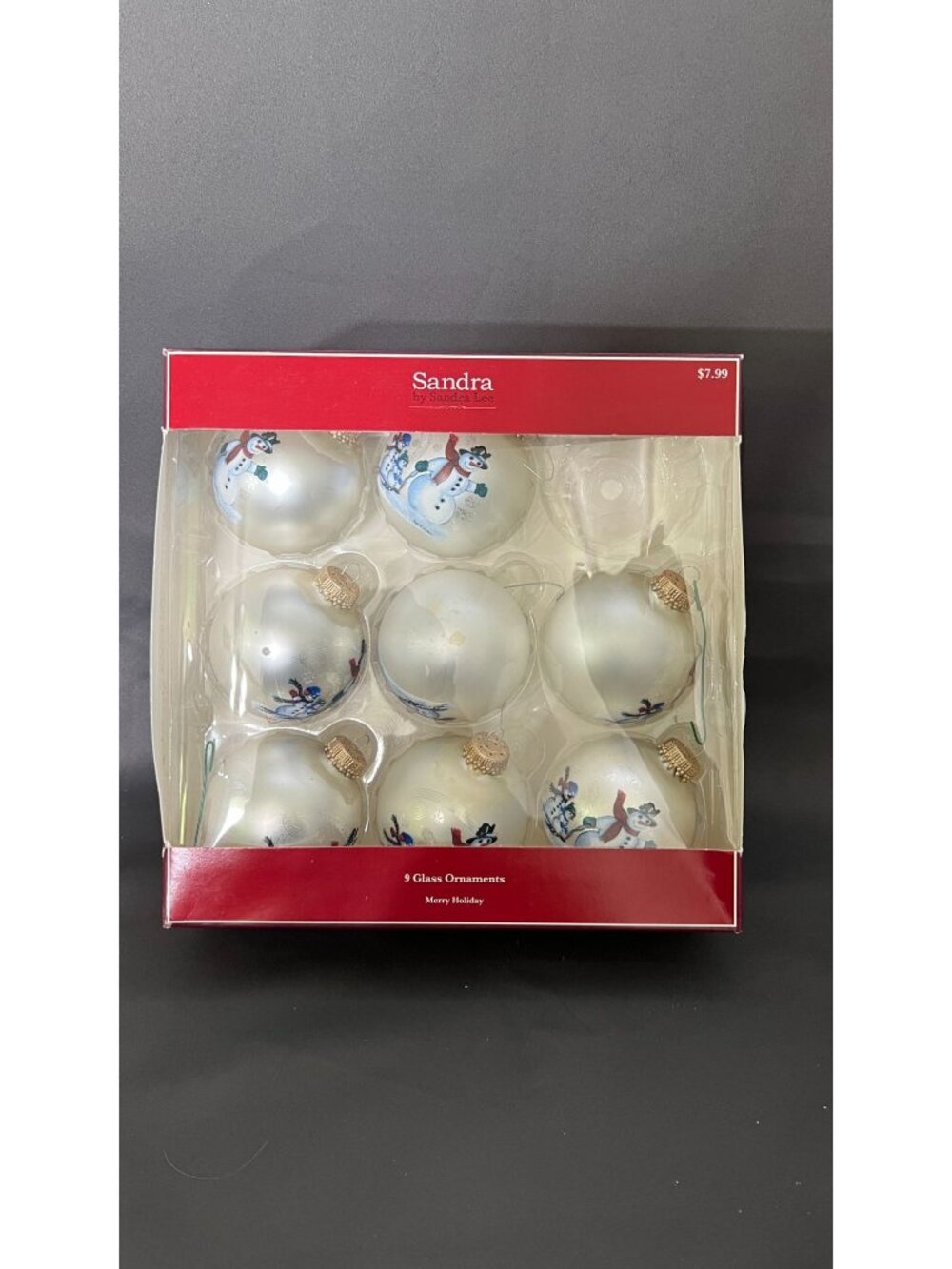 Sandra By Sandra Lee 8 Glass Holiday Ornaments Snowman Theme
